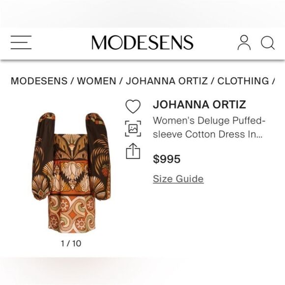 Johanna Ortiz Elegant Brown and Orange Patterned puffy sleeves mini Dress, US8 - Picture 5 of 14